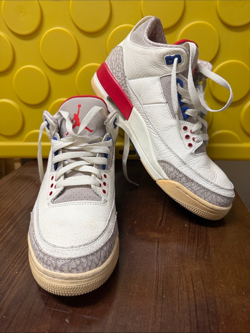 Jordan White Leather Sneakers with Red & Blue Accents Size 10